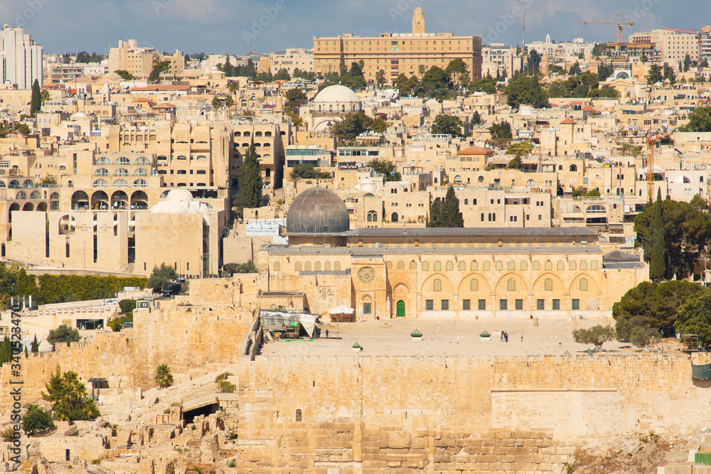 Old Jerusalem picture with black dome mosque 