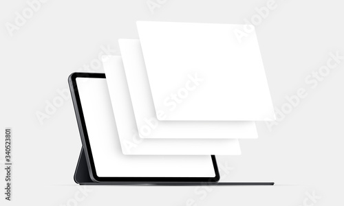 Tablet computer mockup with blank wireframing pages. Concept for showcasing web-design projects. Vector illustration photo