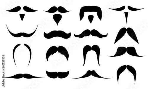 Set of various mustaches isolated on white background. Vector illustration