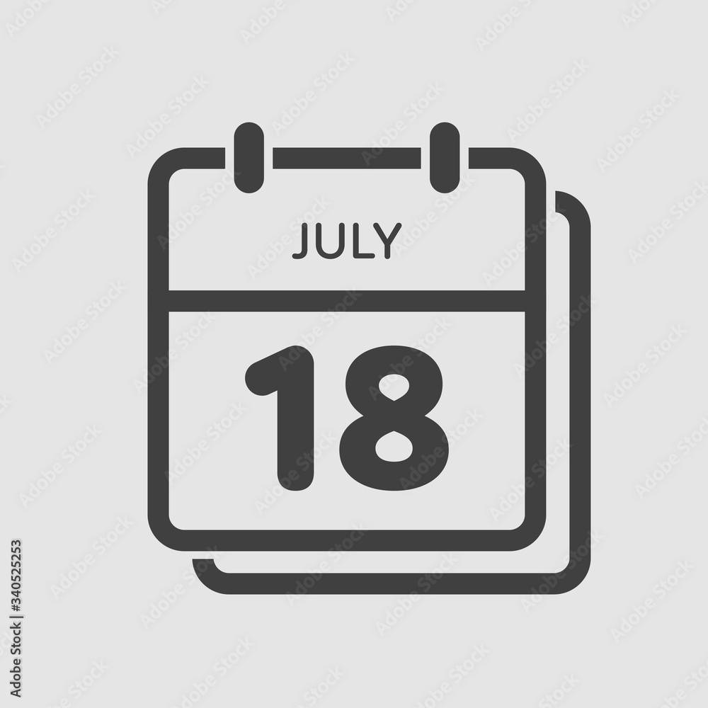 Icon calendar day 18 July, summer days of the year Icon calendar day 18 July, summer days of the year