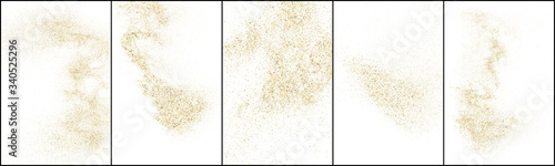 Set of Gold Glitter Texture Isolated on White Background. Golden stardust. Amber Particles Color. Sparkles Rain. Vector Illustration, Eps 10.