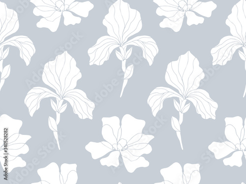 Floral seamless pattern with iris flowers