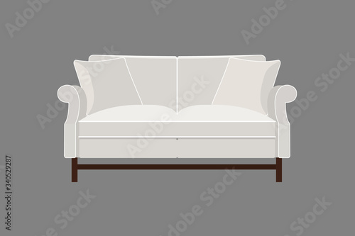 white sofa wooden leg illustration on gray background