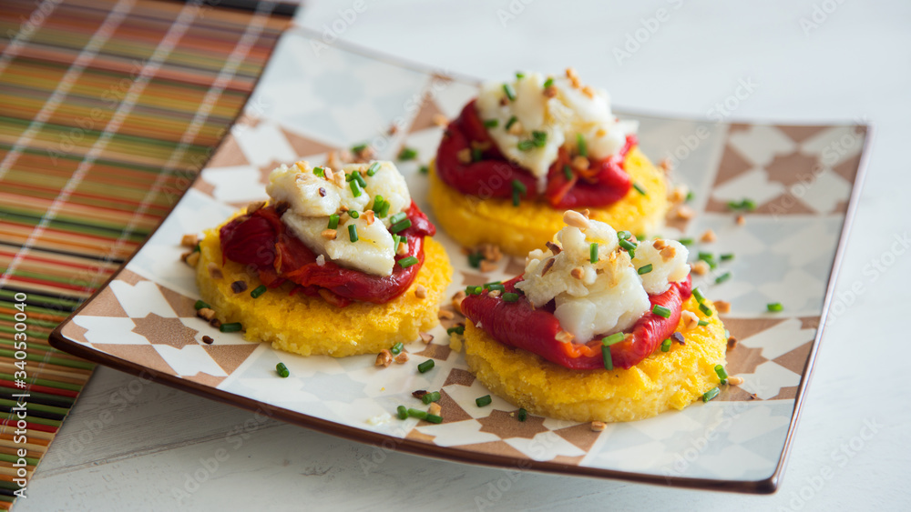 Polenta snacks with cod and paprika Polenta snacks with cod and paprika
