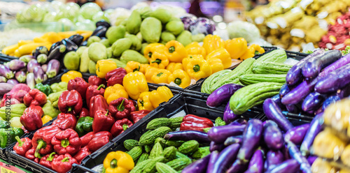Assorted fresh vegetables put up for sale in supermarket