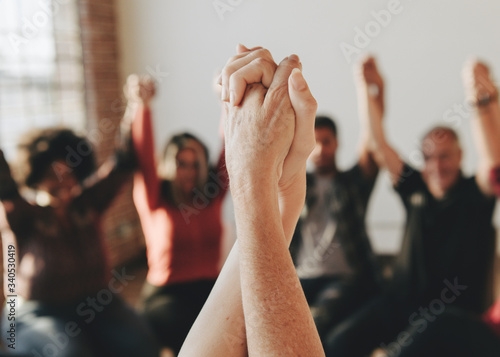 Rehab people holding hands photo
