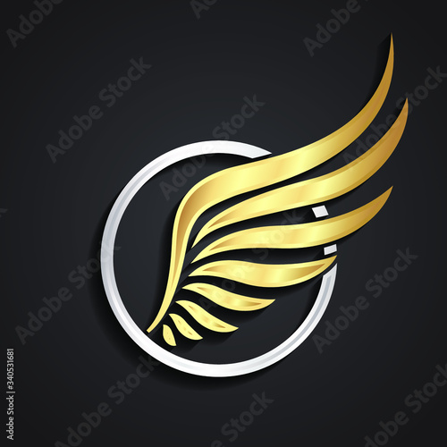 3d golden wing logo in silver circle