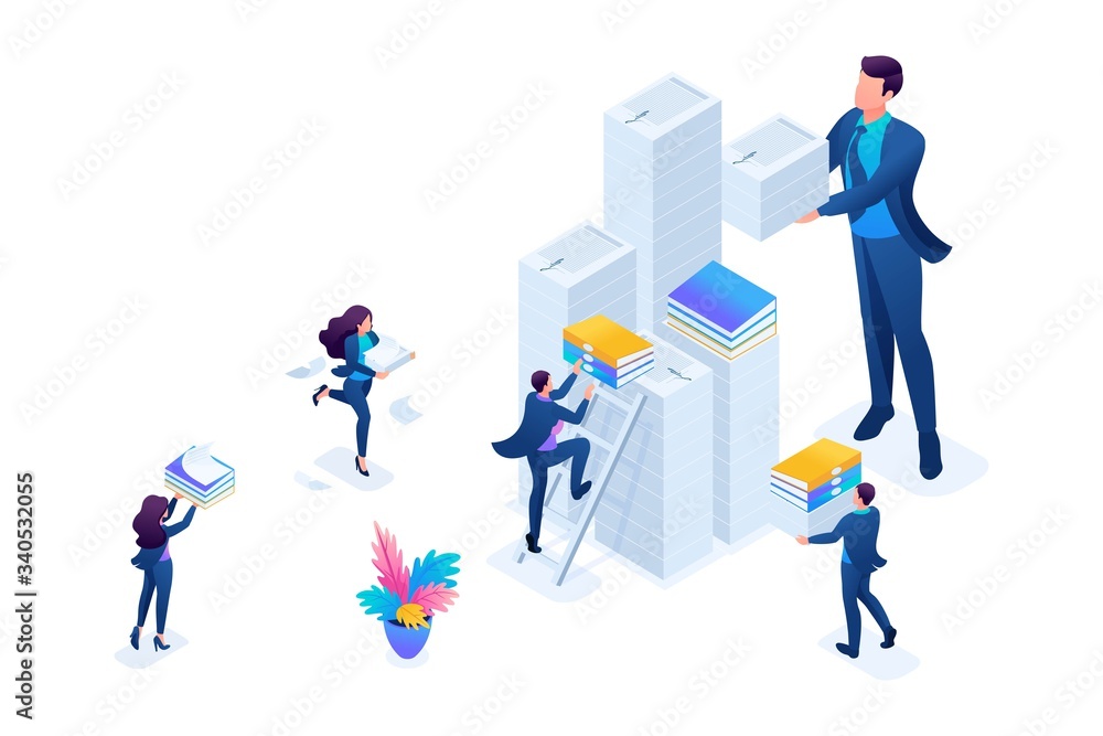 Isometric Data collection for reporting, audit company in tax period. Concept for web design Isometric Data collection for reporting, audit company in tax period. Concept for web design