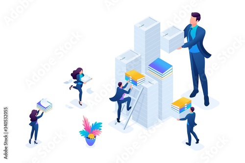 Isometric Data collection for reporting, audit company in tax period. Concept for web design
