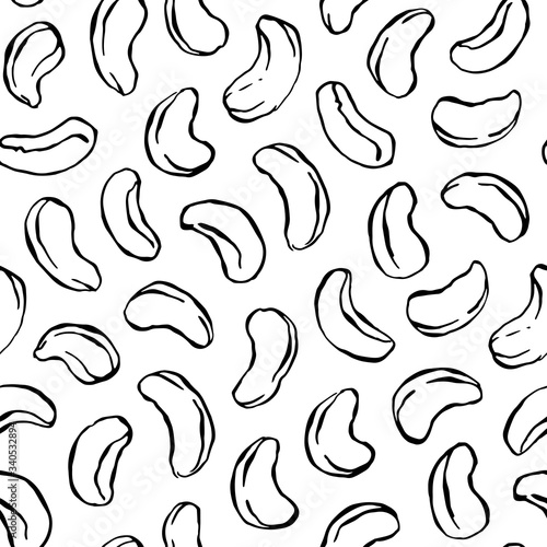 Hand drawn cashew nuts seamless pattern