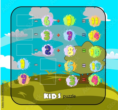 kids learning game ,Workbook on mathematics for preschool education. puzzles for children. learn to count. Vector