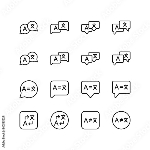Set of language translation line icon design, black outline vector icons, isolated against the white background, education mark vector illustration.