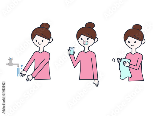 手洗いうがいをする女性