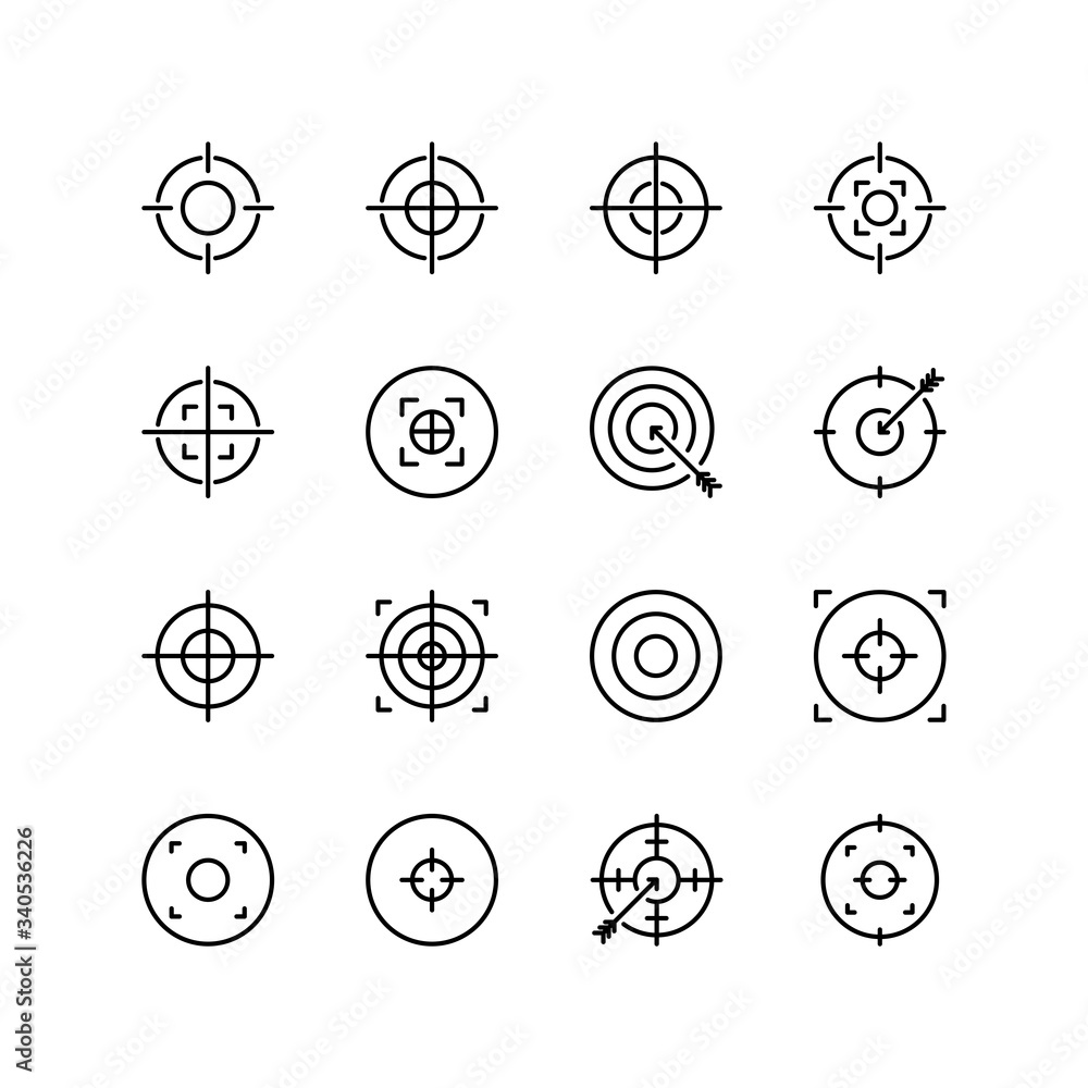 Set of target line icon design, goal business mark vector illustration. Black outline vector icons, isolated against the white background. Set of target line icon design, goal business mark vector illustration. Black outline vector icons, isolated against the white background.