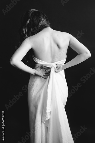 black and white studio photo of beautiful girl 