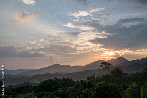 Traveling to see the sea of mist and sunrise in the morning at the view of Phu Lanka  Phayao Province  Thailand