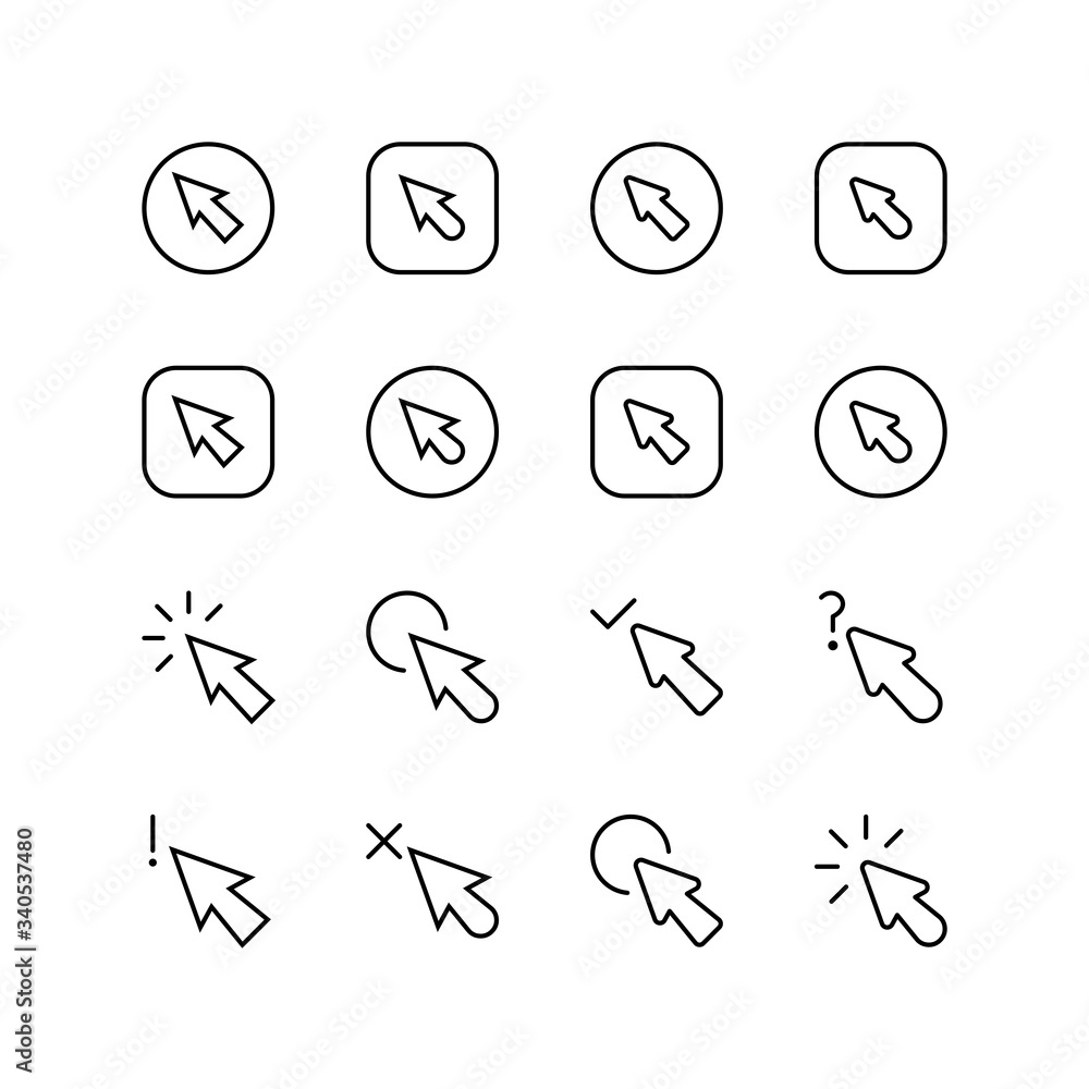 Set of mouse cursor line icon design. Pointer mark vector illustration. Set of mouse cursor line icon design. Pointer mark vector illustration.