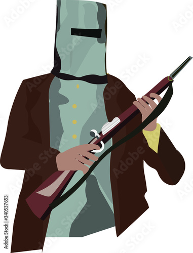 A bushranger wearing protective gear holding a gun