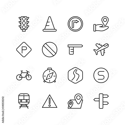 Set of traffic line icon design, transportation sign vector illustration.