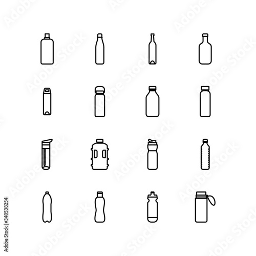 Set of bottle line icon design, water package vector illustration.