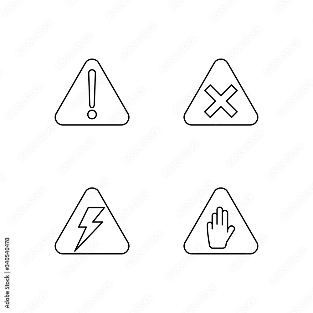 Set of hazard warning line icon design vector. Danger triangle symbol design. Industrial warning icon. Editable black stroke.