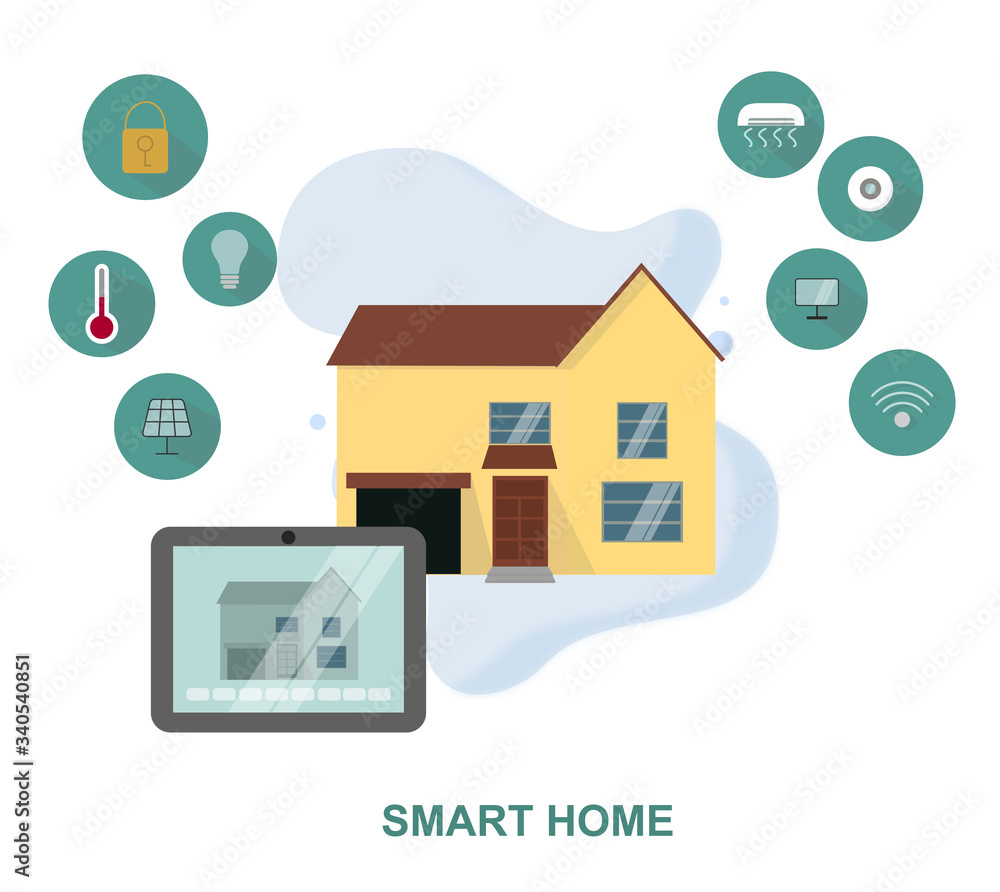 IOT concept. Illustration of smart home technology system with centralized control IOT concept. Illustration of smart home technology system with centralized control
