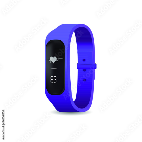 Violet, vector fitness bracelet for measuring the pulse and counting steps on the white background.
