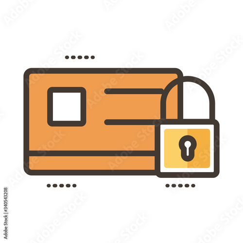 credit card with padlock line and fill style icon