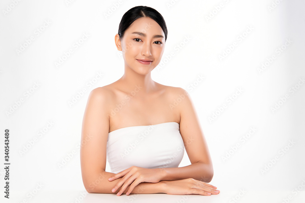 Beautiful Young Asian Woman with Clean Fresh Skin. Face care, Facial treatment, Cosmetology, beauty and healthy skin and cosmetic concept, woman beauty skin isolated on white background Beautiful Young Asian Woman with Clean Fresh Skin. Face care, Facial treatment, Cosmetology, beauty and healthy skin and cosmetic concept, woman beauty skin isolated on white background