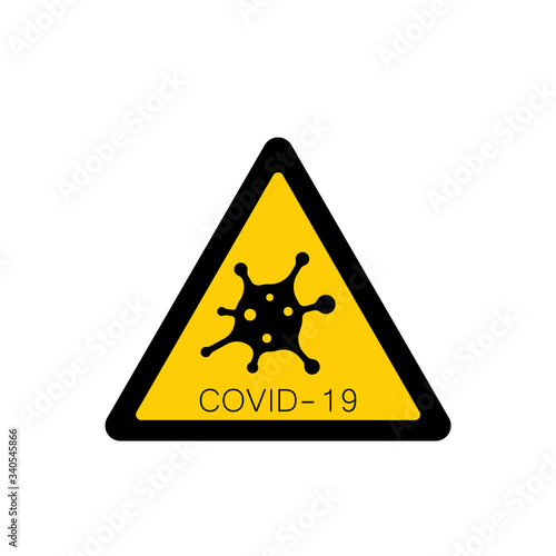 Coronavirus 2019-nCoV. Corona virus attention icon. Yellow triangle sign isolated white background. Pathogen respiratory infection. Bacteria-cell. Influenza pandemic. Corona-virus. Vector illustration