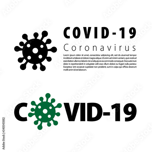 Coronavirus 2019-nCoV infographic. Corona virus 3D icon banner. Black sign isolated white background. Pathogen respiratory infection. Poster bacteria-cell pandemic. Corona-virus. Vector illustration