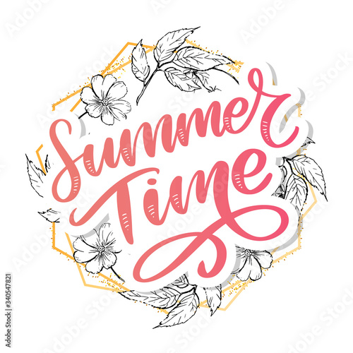 Wallpaper Mural Green summer time letter flowers in modern style on colorful background. Greeting invitation vector illustration. Floral bouquet decoration. Decoration element. Torontodigital.ca