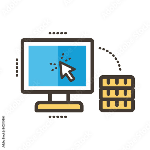 computer desktop with coin and arrow line and fill style