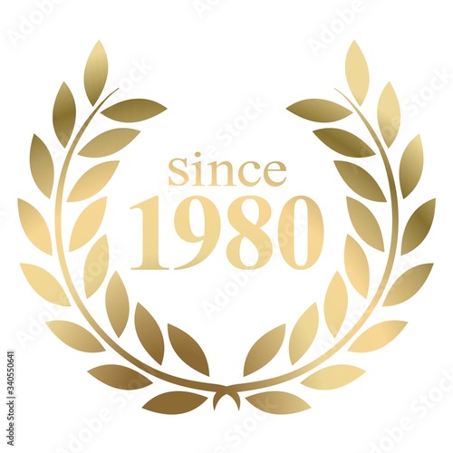 Year 1980 gold laurel wreath vector isolated on a white background 