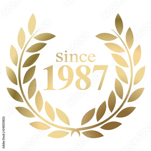 Year 1987 gold laurel wreath vector isolated on a white background 