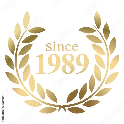 Year 1989 gold laurel wreath vector isolated on a white background  photo