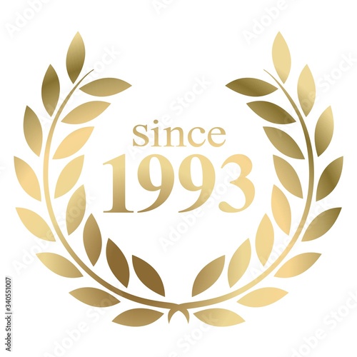 Year 1993 gold laurel wreath vector isolated on a white background 