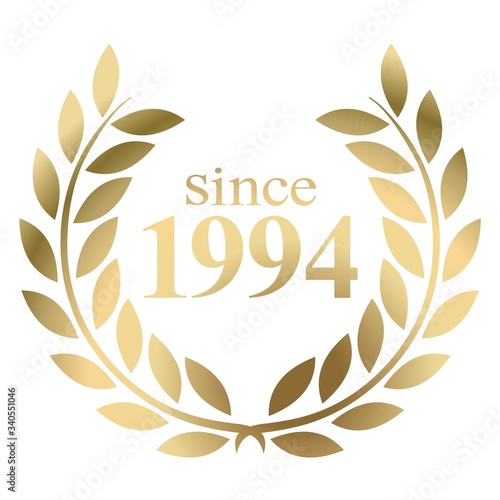 Year 1994 gold laurel wreath vector isolated on a white background 