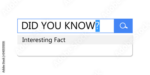 Search query in search bar for browser, template for site is an interesting fact and did you know, question bar, panel, window, vector illustration.