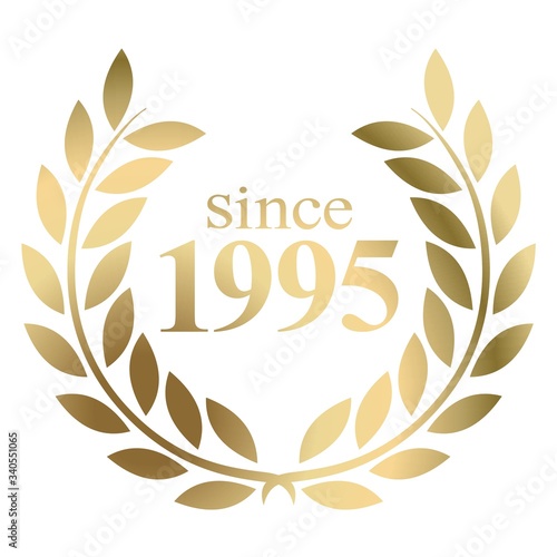 Year 1995 gold laurel wreath vector isolated on a white background 