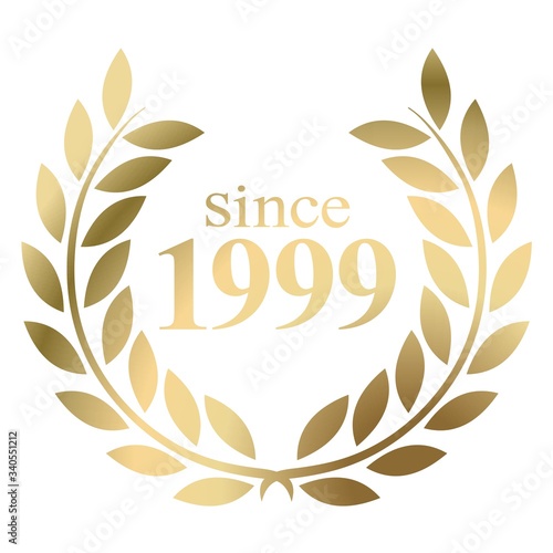Year 1999 gold laurel wreath vector isolated on a white background 