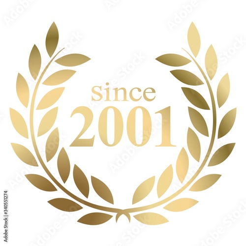 Year 2001 gold laurel wreath vector isolated on a white background 