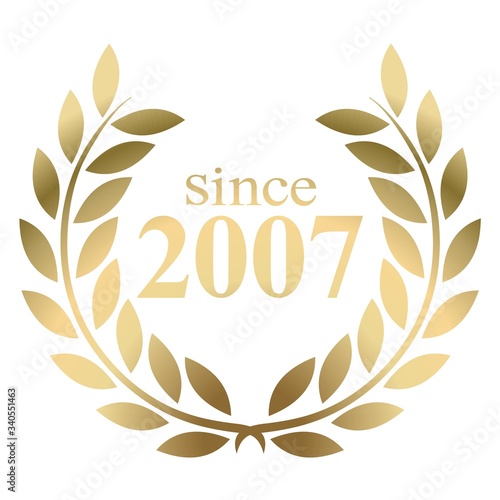 Year 2007 gold laurel wreath vector isolated on a white background 