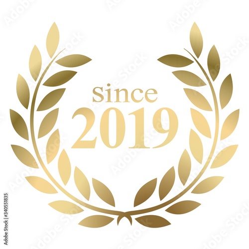 Year 2019 gold laurel wreath vector isolated on a white background 