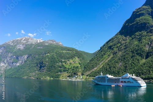 Cruise ship in Geiranger fjord in Norway