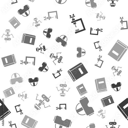Set Microscope, Virtual reality glasses, User manual and Robot on seamless pattern. Vector