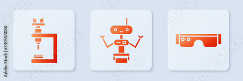 Set Robot, Microscope and Smart glasses. White square button. Vector