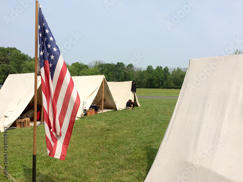 Fotografie, Obraz american civil war reenactment scene with white tent