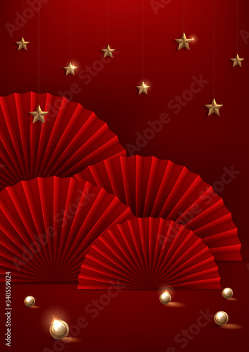 Red paper cut background. Abstract realistic papercut decoration. vector illustration