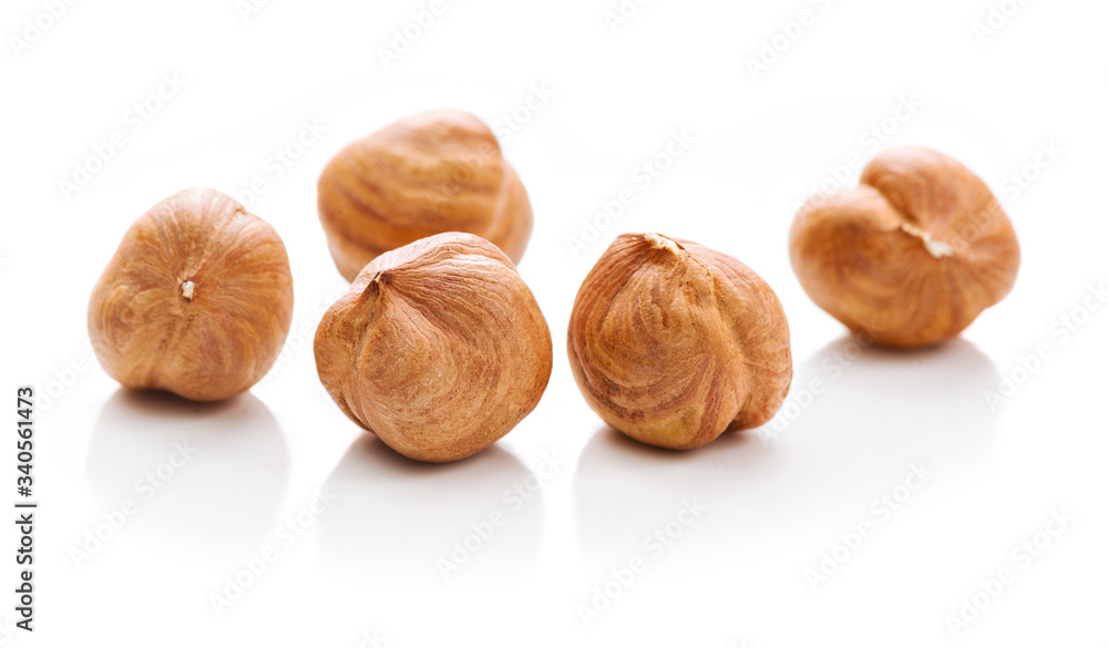 Hazelnuts on white background. Isolated Hazelnuts on white background. Isolated